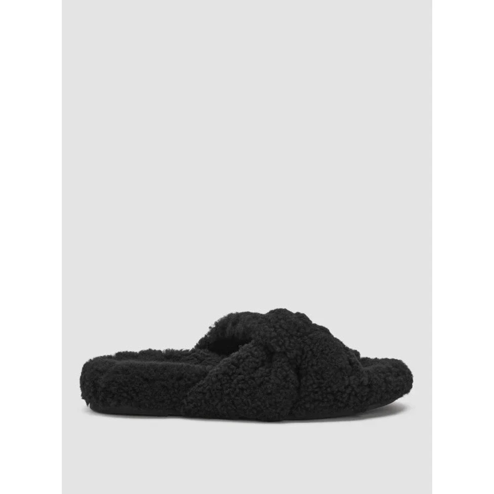 EILEEN FISHER Shoes Womens 7.5 Dello‎ Shearling Slide Sandal Black Lamb Fur Slip - Picture 3 of 13